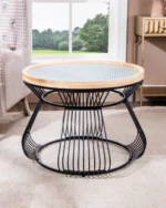Eclipse Ribbed Glass Top Wire Frame Coffee Table