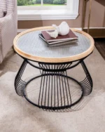 Eclipse Ribbed Glass Top Wire Frame Coffee Table - Image 4