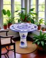 Lotus Serenity Blue & White Center Table - Image 4