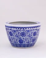 Ornate Blossom Motifs Blue & White Planter - Image 3